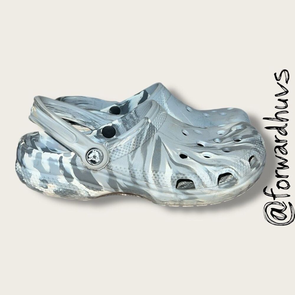 Crocs Grey, White & Black Classic Marbled Clog – M7 W9